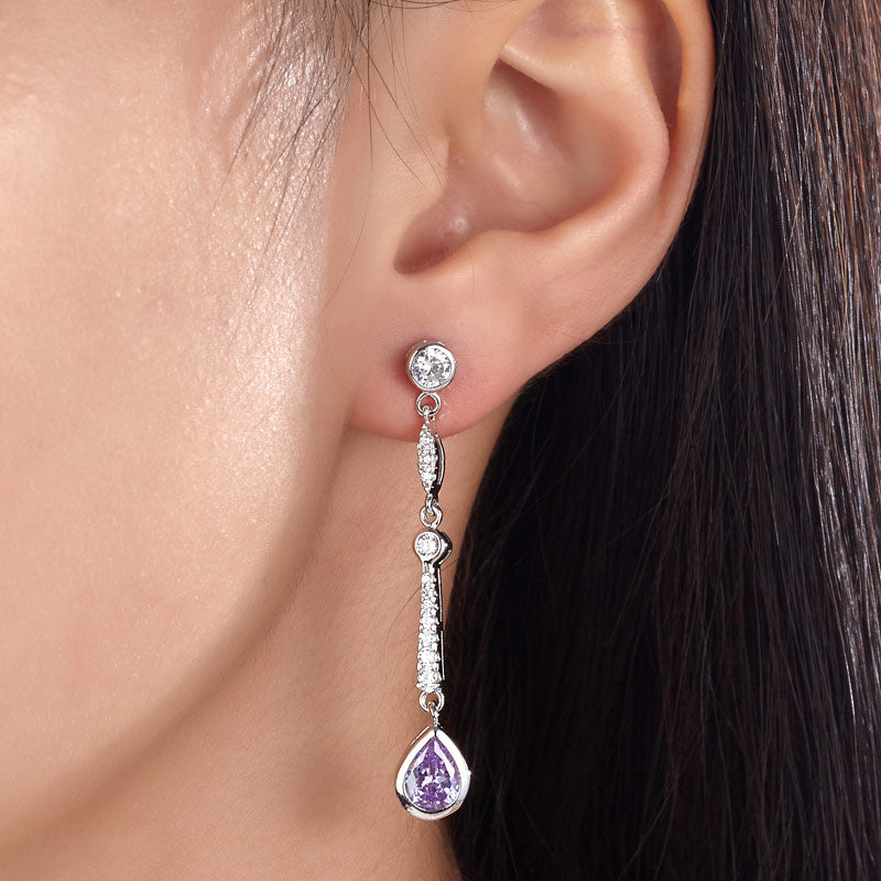 Purple Created Sapphire 925 Sterling Silver Dangle Earrings XFE8063-1