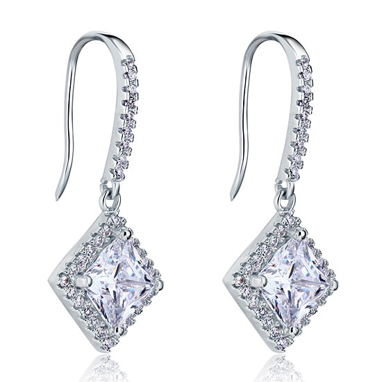 3 Carat Created Princess Cut Diamond Dangle Drop Sterling 925 Silver Earrings XFE8065-3
