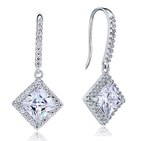 3 Carat Created Princess Cut Diamond Dangle Drop Sterling 925 Silver Earrings XFE8065-0
