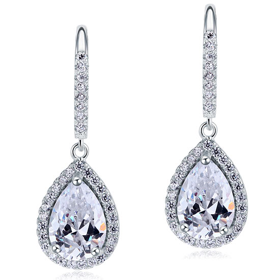 2 Carat Created Pear Cut Diamond Dangle Drop Sterling 925 Silver Earrings XFE8066-1