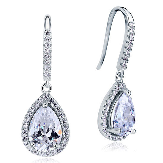 2 Carat Created Pear Cut Diamond Dangle Drop Sterling 925 Silver Earrings XFE8066-0