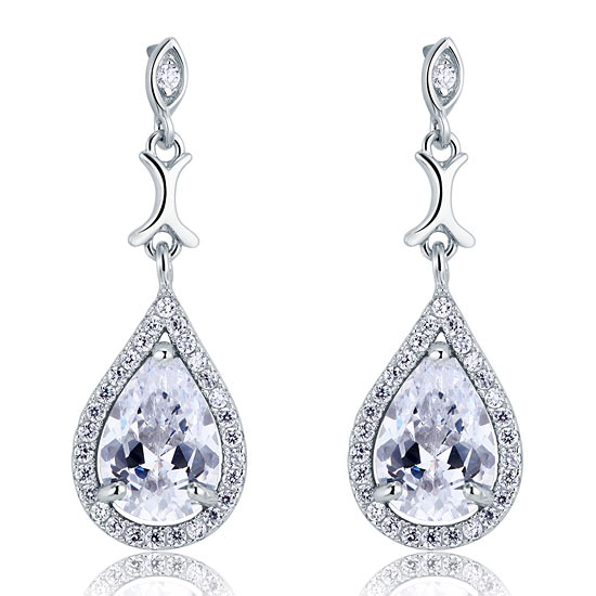 Pear Cut Created Diamond Vintage Dangle 925 Sterling Silver Earrings XFE8076-2