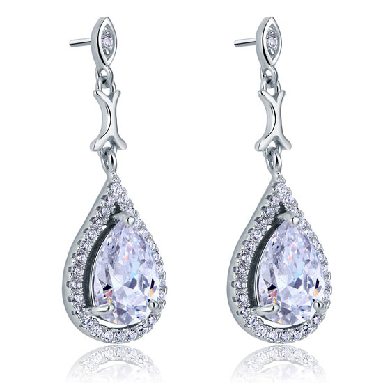 Pear Cut Created Diamond Vintage Dangle 925 Sterling Silver Earrings XFE8076-3