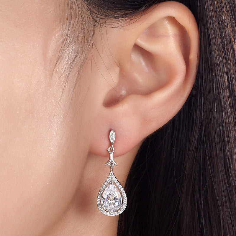 Pear Cut Created Diamond Vintage Dangle 925 Sterling Silver Earrings XFE8076-1