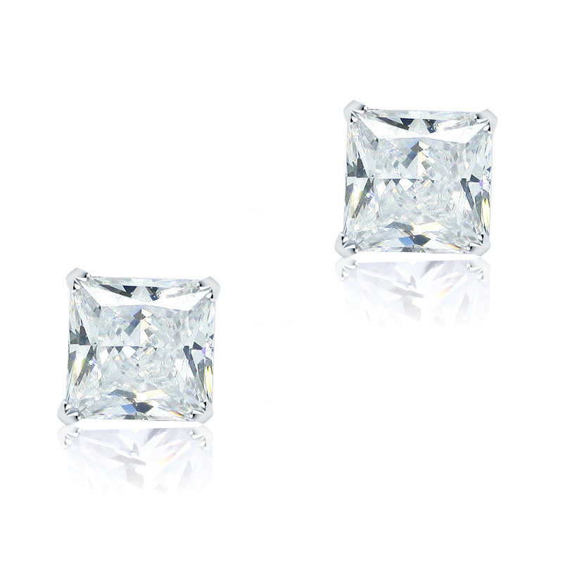 925 Sterling Silver Stud Earrings 1 Carat Princess Cut Created Diamond  XFE8077-3