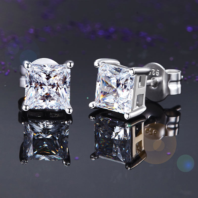925 Sterling Silver Stud Earrings 1 Carat Princess Cut Created Diamond  XFE8077-2