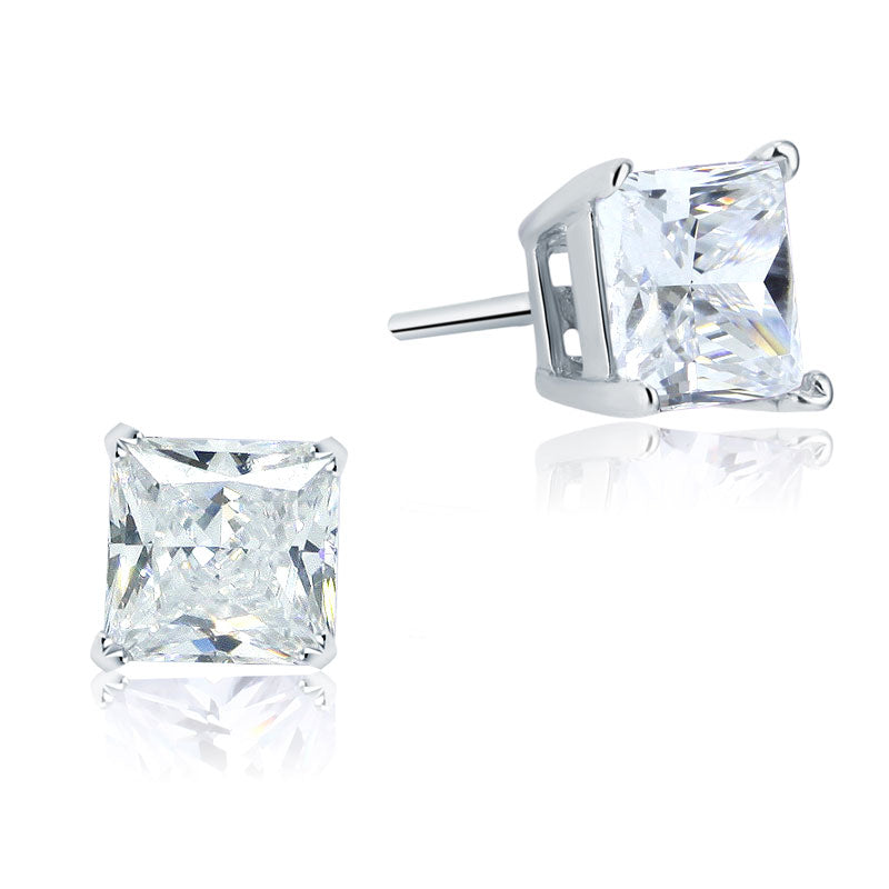 925 Sterling Silver Stud Earrings 1 Carat Princess Cut Created Diamond  XFE8077-0