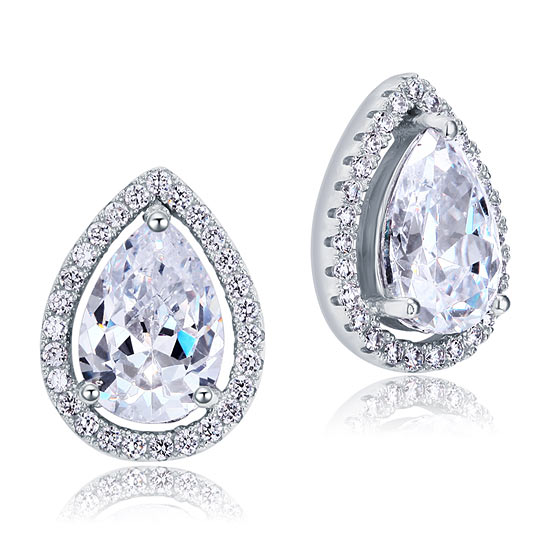 4 Carat Pear Cut Created Diamond Stud 925 Sterling Silver Earrings Jewelry XFE8079-0
