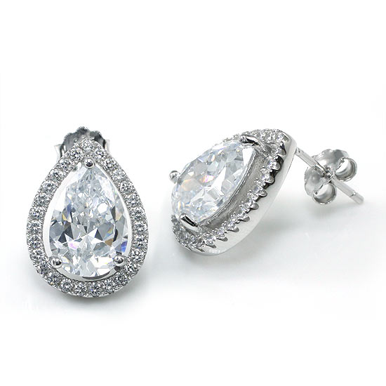 4 Carat Pear Cut Created Diamond Stud 925 Sterling Silver Earrings Jewelry XFE8079-1