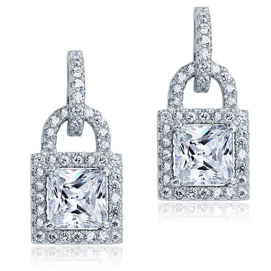 Created Diamond Dangle Drop Key Lock Sterling 925 Silver Earrings XFE8080-2
