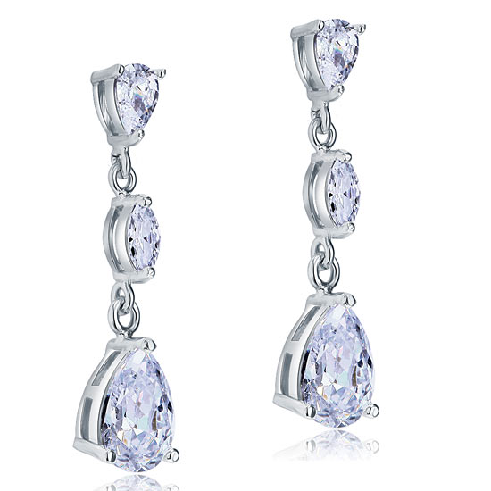 2 Carat Created Pear Cut Diamond Dangle Drop Sterling 925 Silver Earrings XFE8083-3