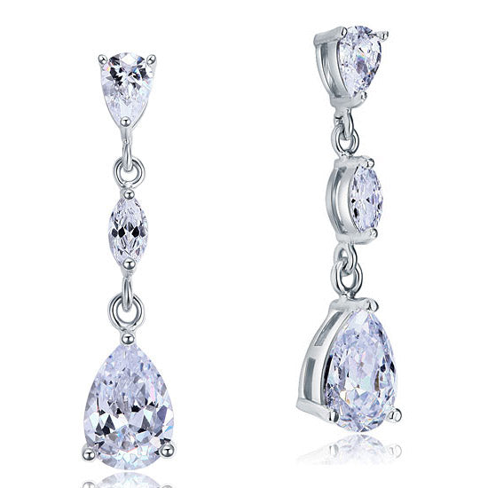 2 Carat Created Pear Cut Diamond Dangle Drop Sterling 925 Silver Earrings XFE8083-0