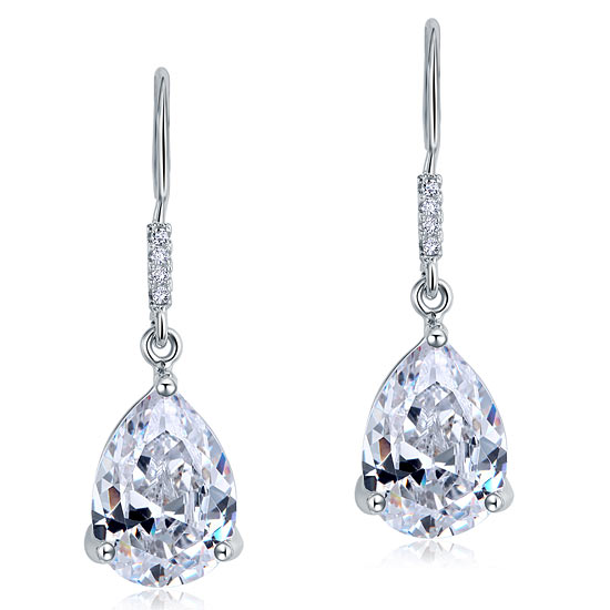 4 Carat Pear Cut Created Diamond Bridal Dangle Drop 925 Sterling Silver Earrings XFE8089-1
