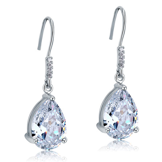 4 Carat Pear Cut Created Diamond Bridal Dangle Drop 925 Sterling Silver Earrings XFE8089-2