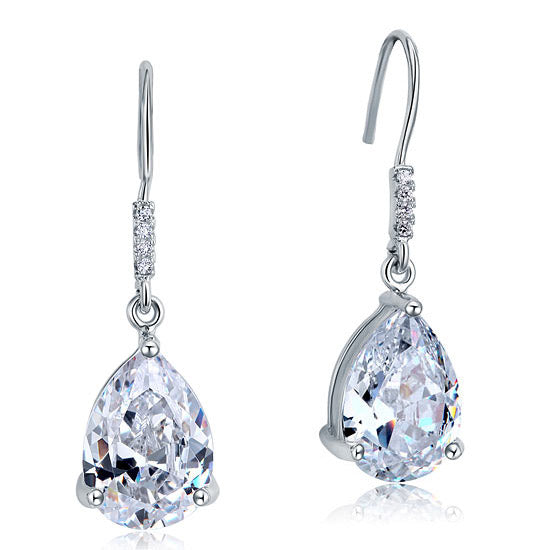 4 Carat Pear Cut Created Diamond Bridal Dangle Drop 925 Sterling Silver Earrings XFE8089-0