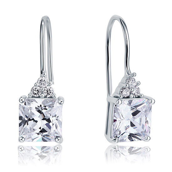 2 Carat Princess Cut Created Diamond Dangle Drop 925 Sterling Silver Earrings XFE8092-0