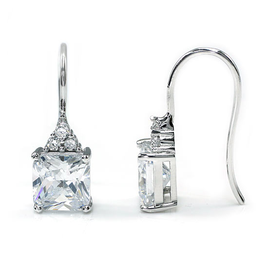 2 Carat Princess Cut Created Diamond Dangle Drop 925 Sterling Silver Earrings XFE8092-2