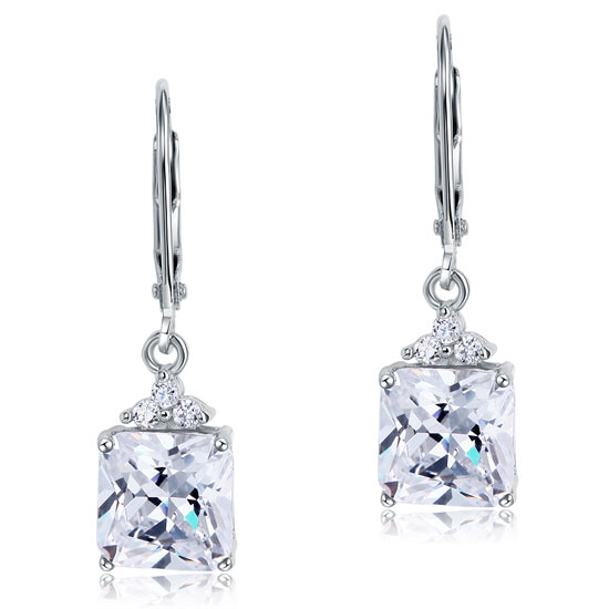 2 Carat Princess Cut Created Diamond Dangle Drop 925 Sterling Silver Earrings XFE8094-1