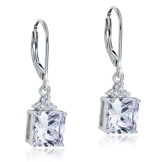 2 Carat Princess Cut Created Diamond Dangle Drop 925 Sterling Silver Earrings XFE8094-2