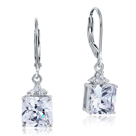 2 Carat Princess Cut Created Diamond Dangle Drop 925 Sterling Silver Earrings XFE8094-0