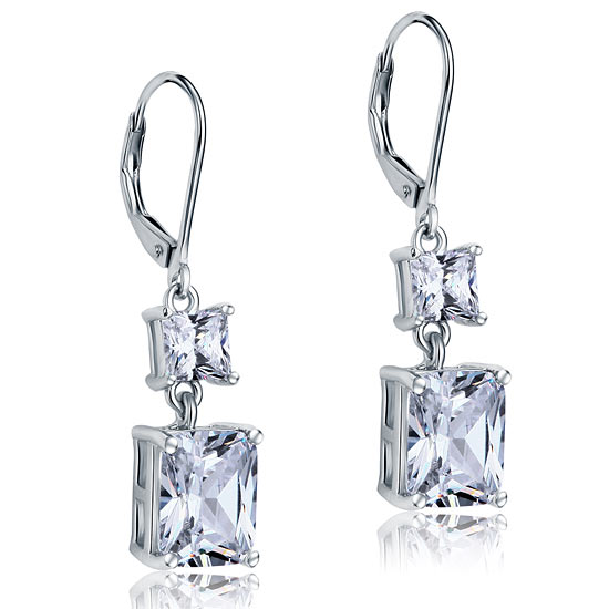 8 Carat Princess Cut Created Diamond Dangle Drop 925 Sterling Silver Earrings XFE8095-3