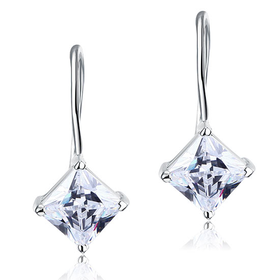 1.5 Carat Princess Cut Created Diamond Dangle Drop 925 Sterling Silver Earrings XFE8100-2