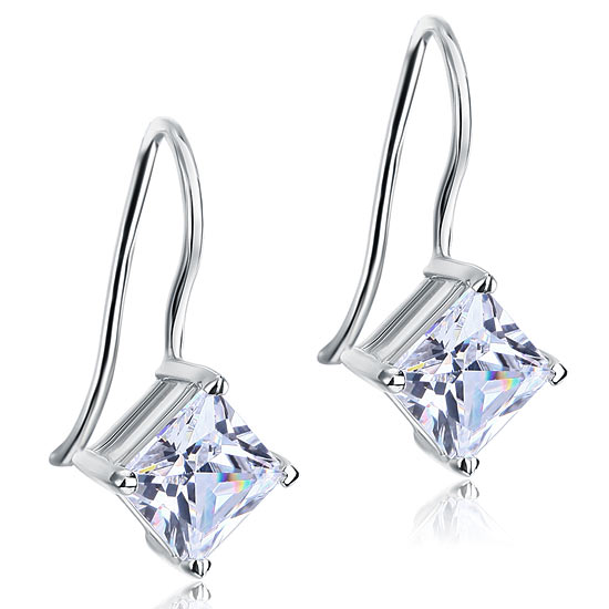 1.5 Carat Princess Cut Created Diamond Dangle Drop 925 Sterling Silver Earrings XFE8100-3