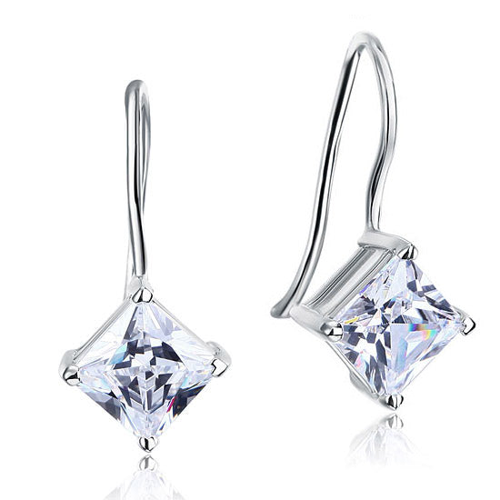 1.5 Carat Princess Cut Created Diamond Dangle Drop 925 Sterling Silver Earrings XFE8100-0