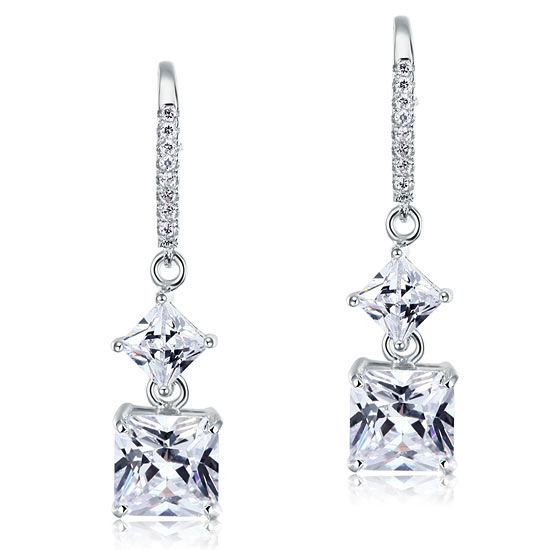 2 Carat Princess Cut Created Diamond Dangle Drop 925 Sterling Silver Earrings XFE8101-2