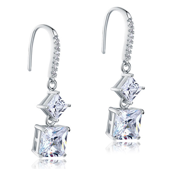 2 Carat Princess Cut Created Diamond Dangle Drop 925 Sterling Silver Earrings XFE8101-3