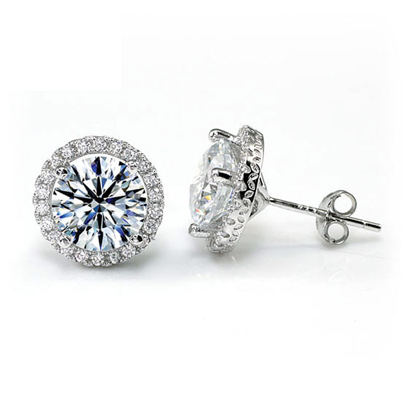 2 Carat Round Cut Created Diamond Halo Stud 925 Sterling Silver Earrings XFE8102-0