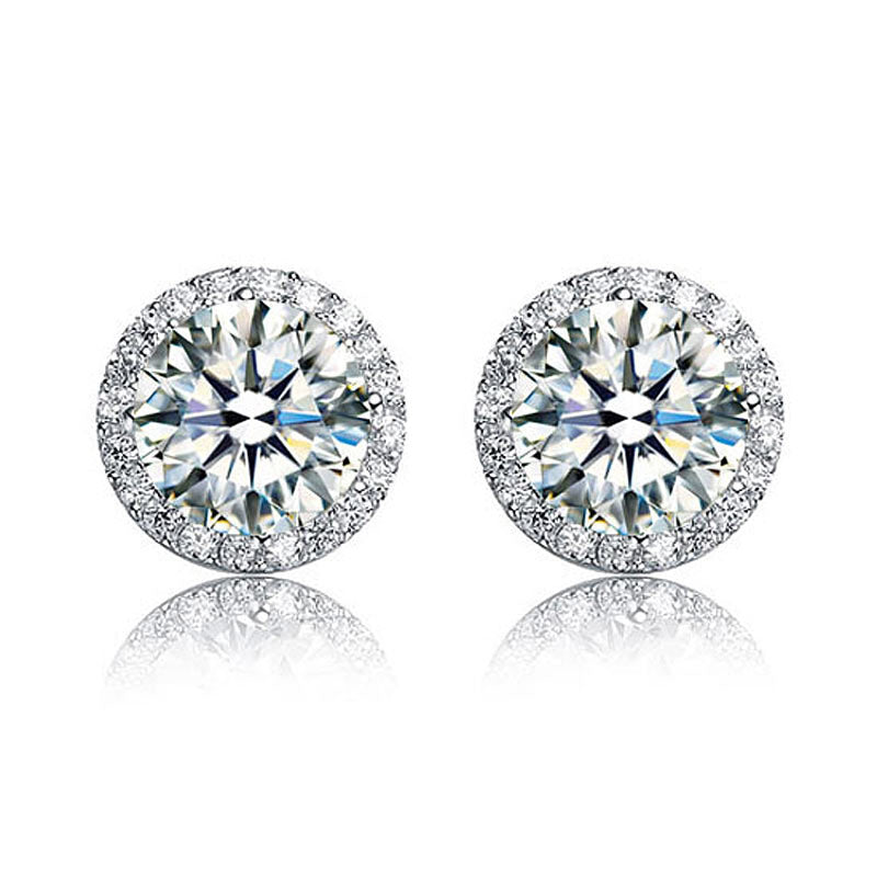 2 Carat Round Cut Created Diamond Halo Stud 925 Sterling Silver Earrings XFE8102-4