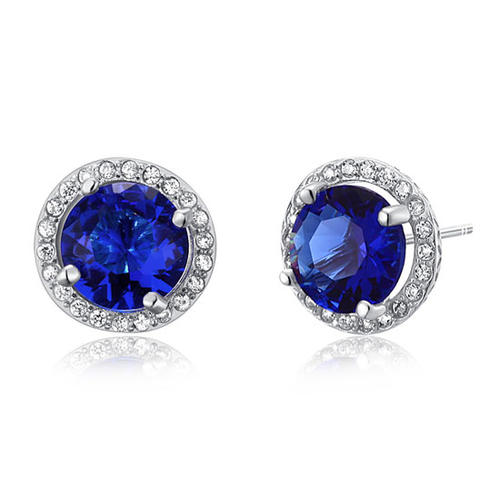 Navy Blue Created Sapphire Stud Earrings 925 Sterling Silver Jewelry XFE8109-2