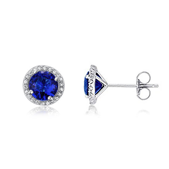 Navy Blue Created Sapphire Stud Earrings 925 Sterling Silver Jewelry XFE8109-0