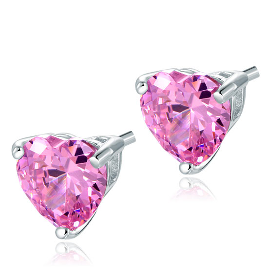 Bridal 2 Carat Pink Heart Cut Stud 925 Sterling Silver Stud Earrings Jewelry XFE8120-2