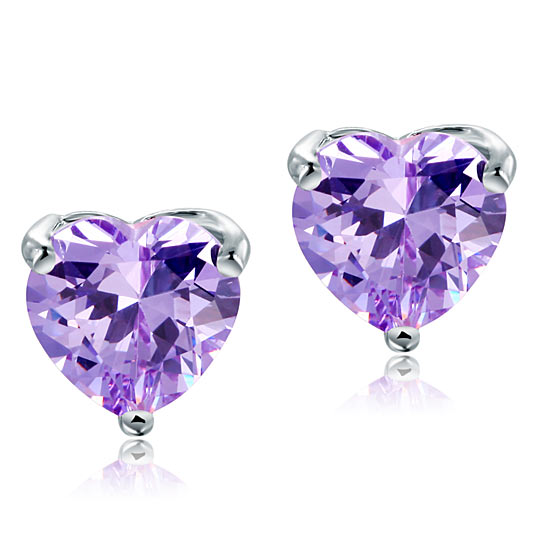 Bridal 2 Carat Heart Cut Purple Stud 925 Sterling Silver Earrings Jewelry XFE8121-1