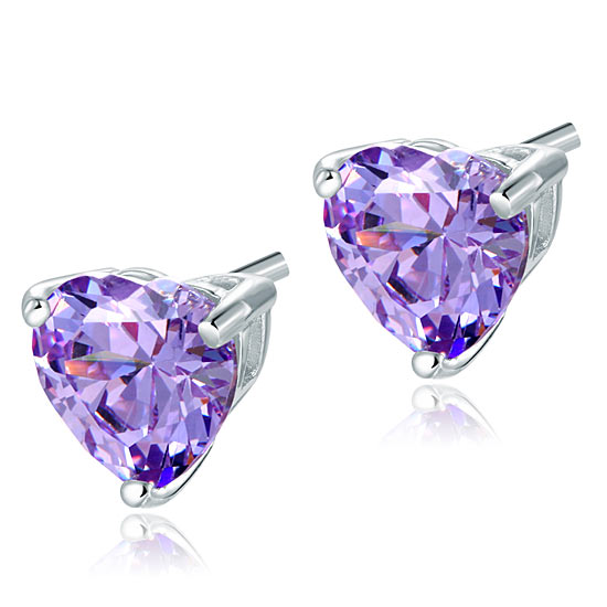 Bridal 2 Carat Heart Cut Purple Stud 925 Sterling Silver Earrings Jewelry XFE8121-2
