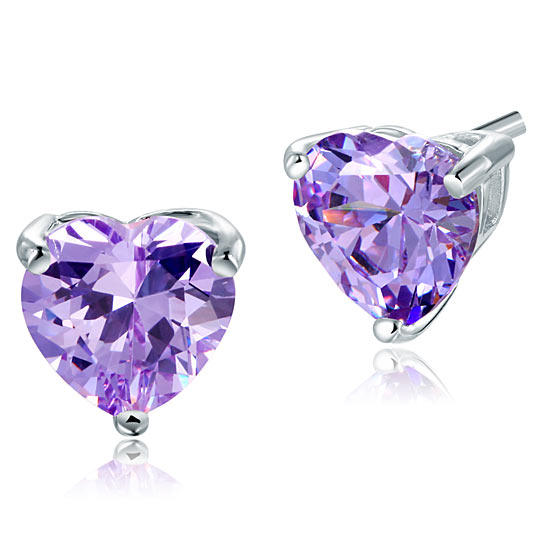 Bridal 2 Carat Heart Cut Purple Stud 925 Sterling Silver Earrings Jewelry XFE8121-0