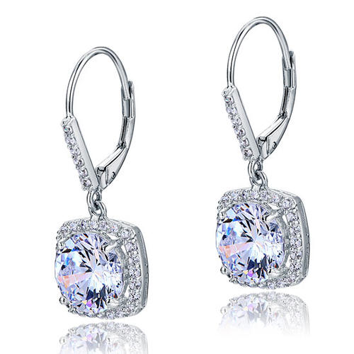 925 Sterling Silver Bridal Wedding Earrings Brilliant Created Diamond XFE8122-3