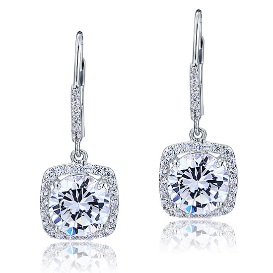 925 Sterling Silver Bridal Wedding Earrings Brilliant Created Diamond XFE8122-2