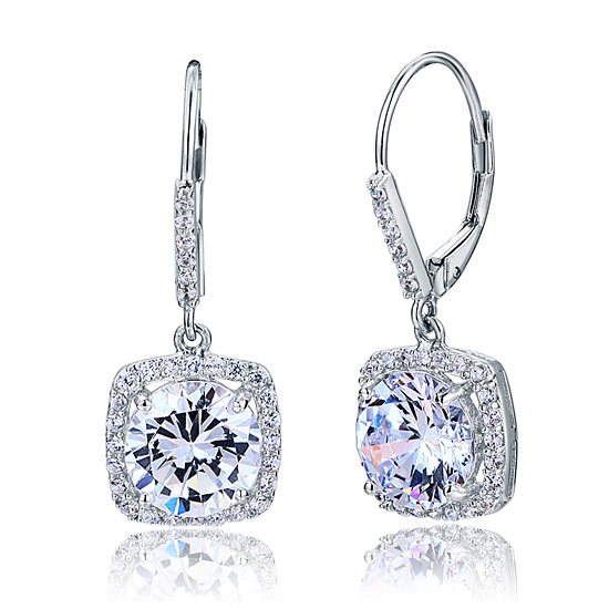 925 Sterling Silver Bridal Wedding Earrings Brilliant Created Diamond XFE8122-0