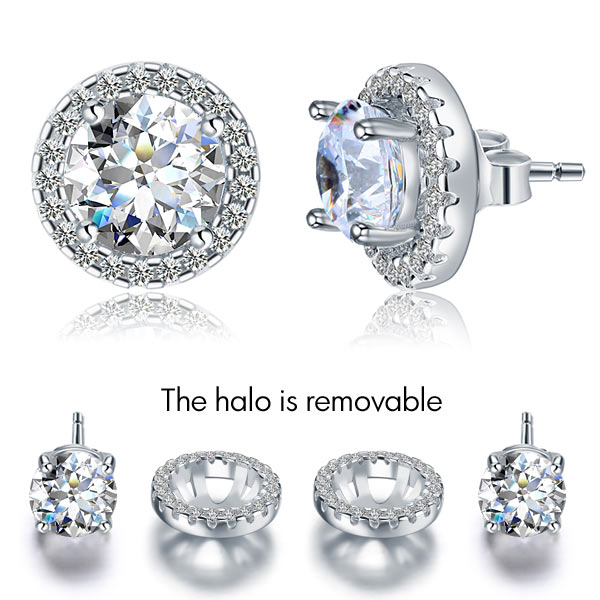 2.5 Carat Halo (Removable) Stud Earrings 925 Sterling Silver Jewelry XFE8125-0