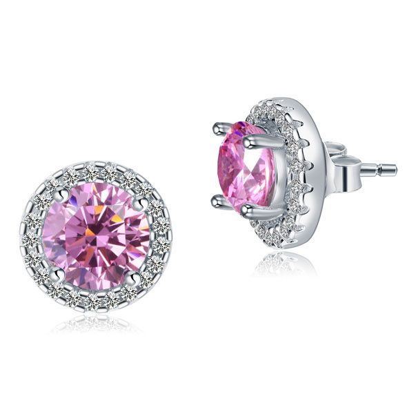 2.5 Carat Round Pink Halo (Removable) Stud 925 Sterling Silver Earrings Jewelry XFE8126-2