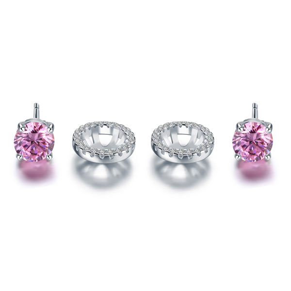 2.5 Carat Round Pink Halo (Removable) Stud 925 Sterling Silver Earrings Jewelry XFE8126-3
