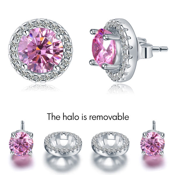 2.5 Carat Round Pink Halo (Removable) Stud 925 Sterling Silver Earrings Jewelry XFE8126-0