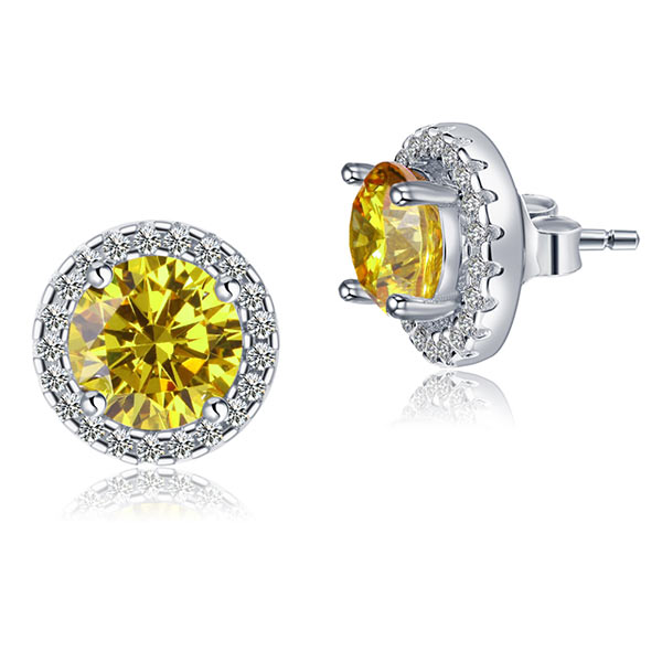 2.5 Carat Round Fancy Yellow Halo (Removable) Stud 925 Sterling Silver Earrings XFE8127-2
