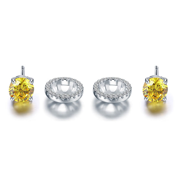 2.5 Carat Round Fancy Yellow Halo (Removable) Stud 925 Sterling Silver Earrings XFE8127-3