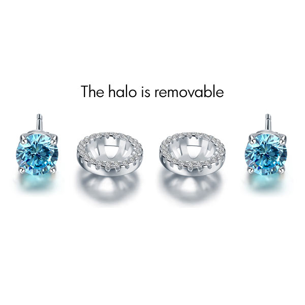 2.5 Carat Round Blue Halo (Removable) Stud 925 Sterling Silver Earrings Jewelry XFE8128-2