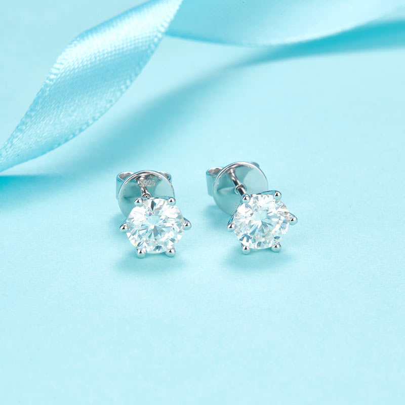 1 Carat Moissanite Diamond 6 Claws Stud Earrings 925 Sterling Silver MFE8185-4