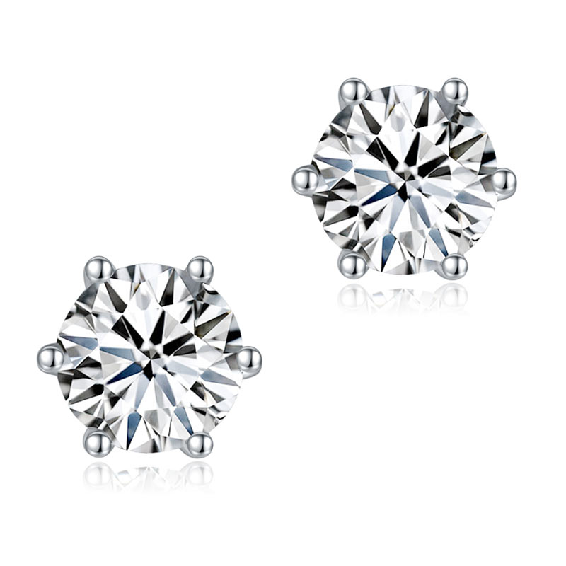 1 Carat Moissanite Diamond 6 Claws Stud Earrings 925 Sterling Silver MFE8185-3